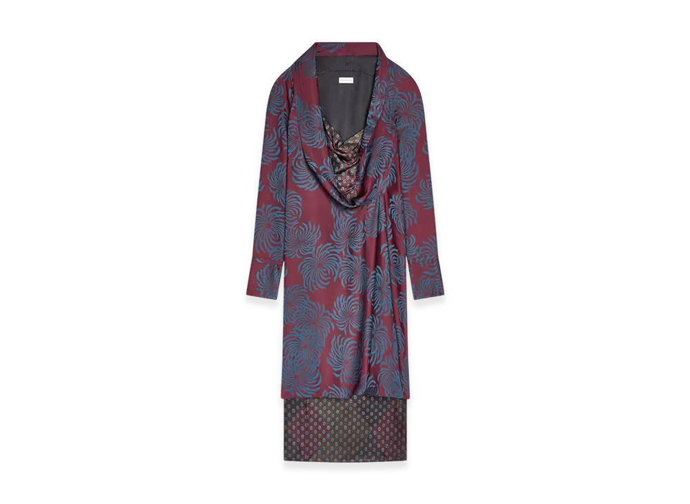 DRIES VAN NOTEN Women's Double Layered Jacquard Dress "Burgundy"