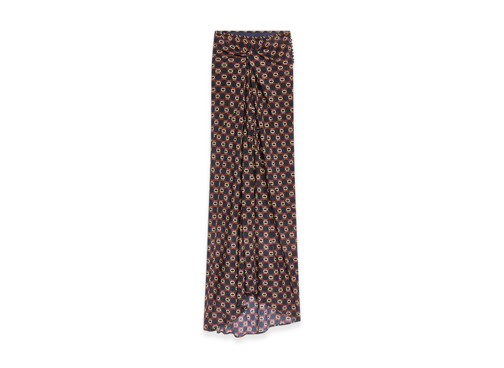 DRIES VAN NOTEN Women's Long Draped Silk Skirt "Navy"