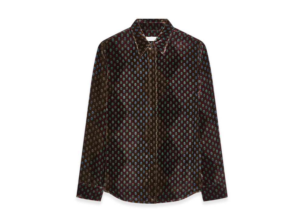DRIES VAN NOTEN Women's Printed Velvet Shirt "Khaki"