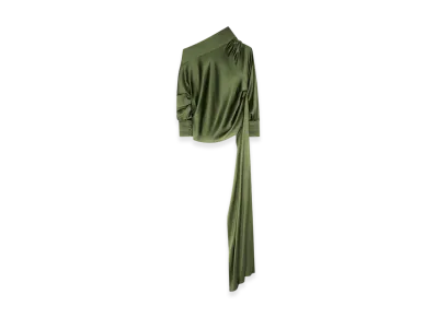 DRIES VAN NOTEN Women's Draped Silk Satin Shirt "Khaki"