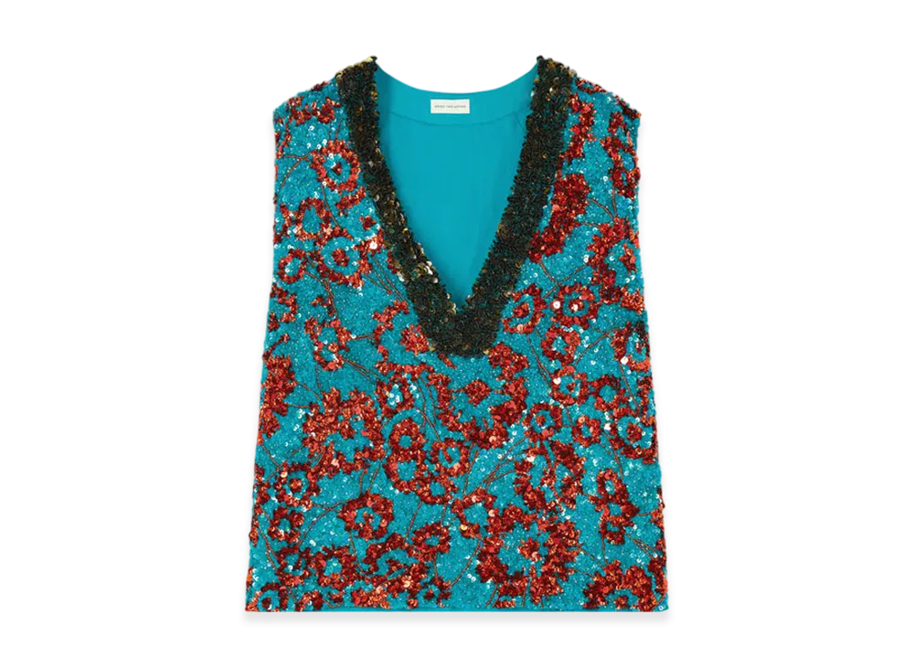 DRIES VAN NOTEN Women's Embroidered Sleeveless Top "Turquoise"