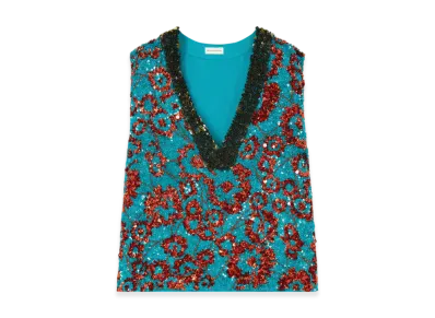 DRIES VAN NOTEN Women's Embroidered Sleeveless Top "Turquoise"