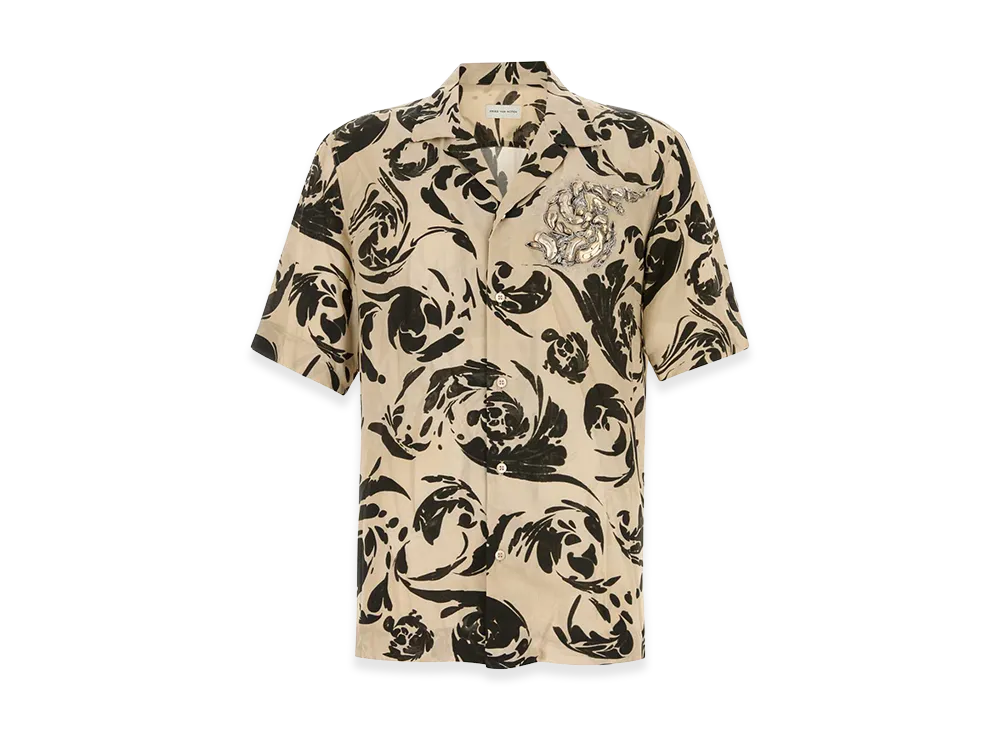 DRIES VAN NOTEN Printed Viscose Carltone Shirt "Black"