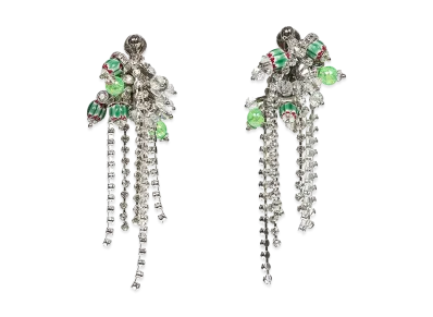 DRIES VAN NOTEN Women's Handmade Embellished Pin Earrings "Green"