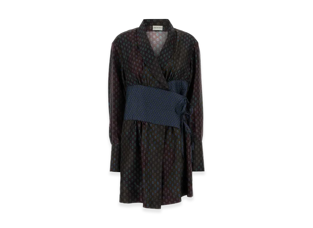DRIES VAN NOTEN Women's Printed Silk Dress "Bordeaux"