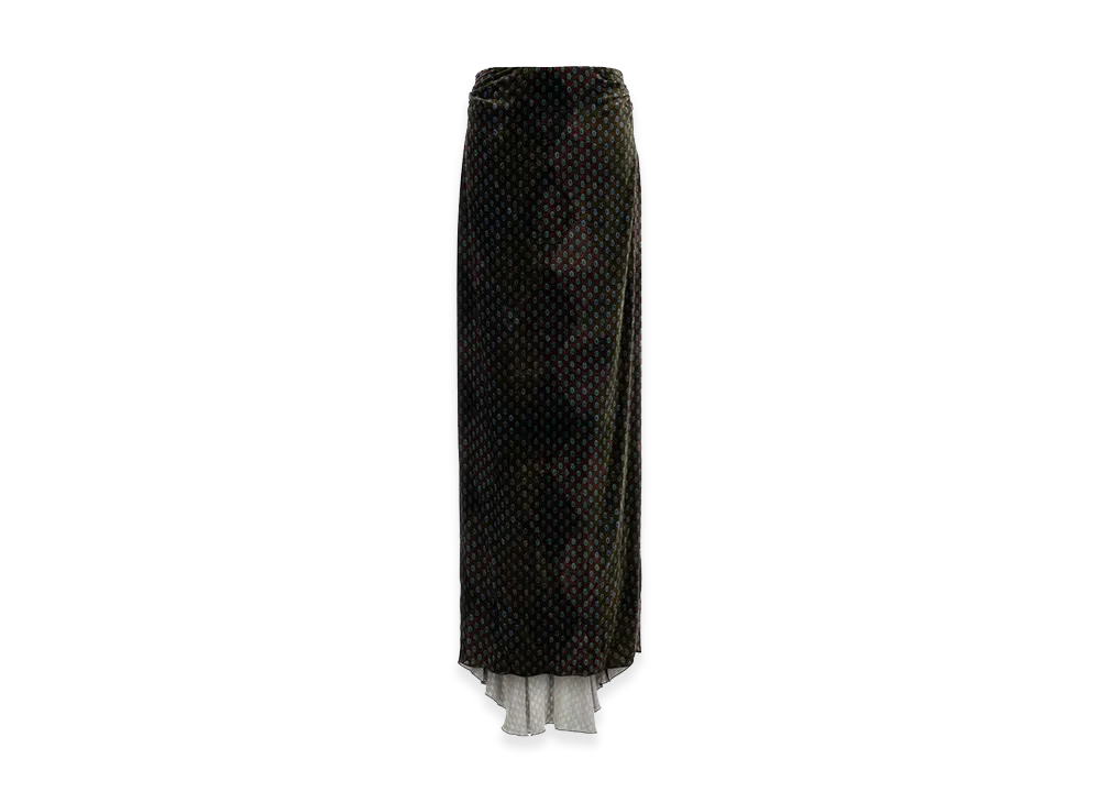 DRIES VAN NOTEN Women's Printed Velvet Salix Skirt "Green"