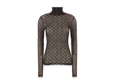 DRIES VAN NOTEN Women's Printed Stretch Tulle Hoyser T-Shirt "Brown"