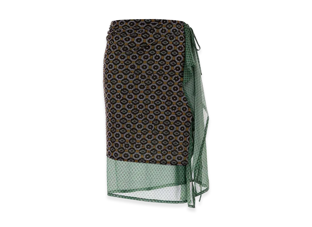 DRIES VAN NOTEN Women's Printed Stretch Nylon Omili Skirt "Brown"