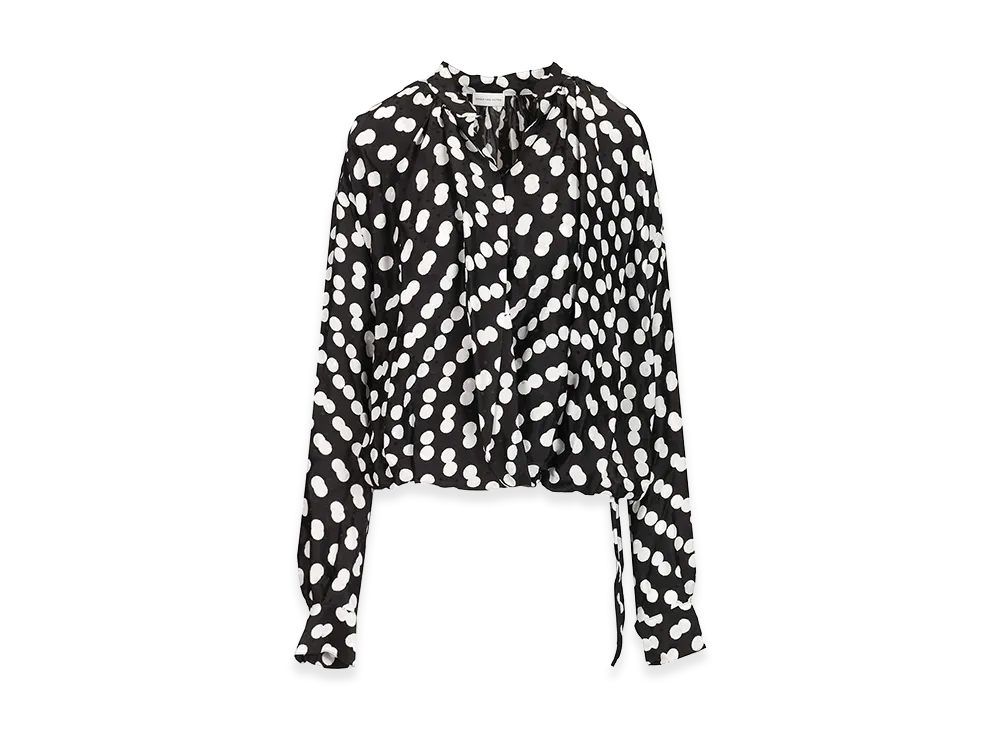 DRIES VAN NOTEN Women's Polka Dot Jacquard Satin Draped Blouse "Black"