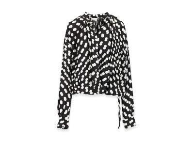 DRIES VAN NOTEN Women's Polka Dot Jacquard Satin Draped Blouse "Black"