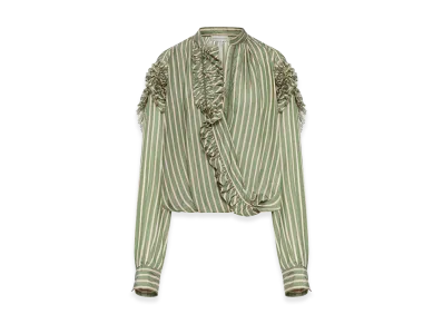 DRIES VAN NOTEN Women's Striped Blouse with Ruffles "Green"