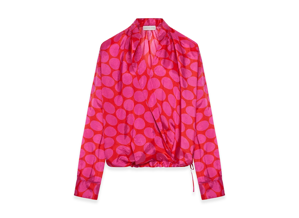 DRIES VAN NOTEN Women's Maxi Polka Dot Print Blouse "Fuchsia"