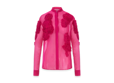 DRIES VAN NOTEN Women's Organza Shirt with Floral Applications "Fuchsia"
