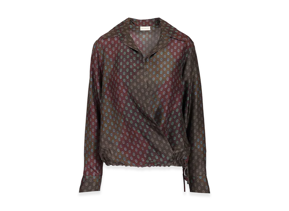 DRIES VAN NOTEN Women's Printed Habotai Silk Blouse "Bordeaux"