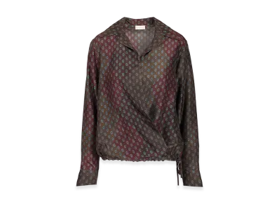 DRIES VAN NOTEN Women's Printed Habotai Silk Blouse "Bordeaux"