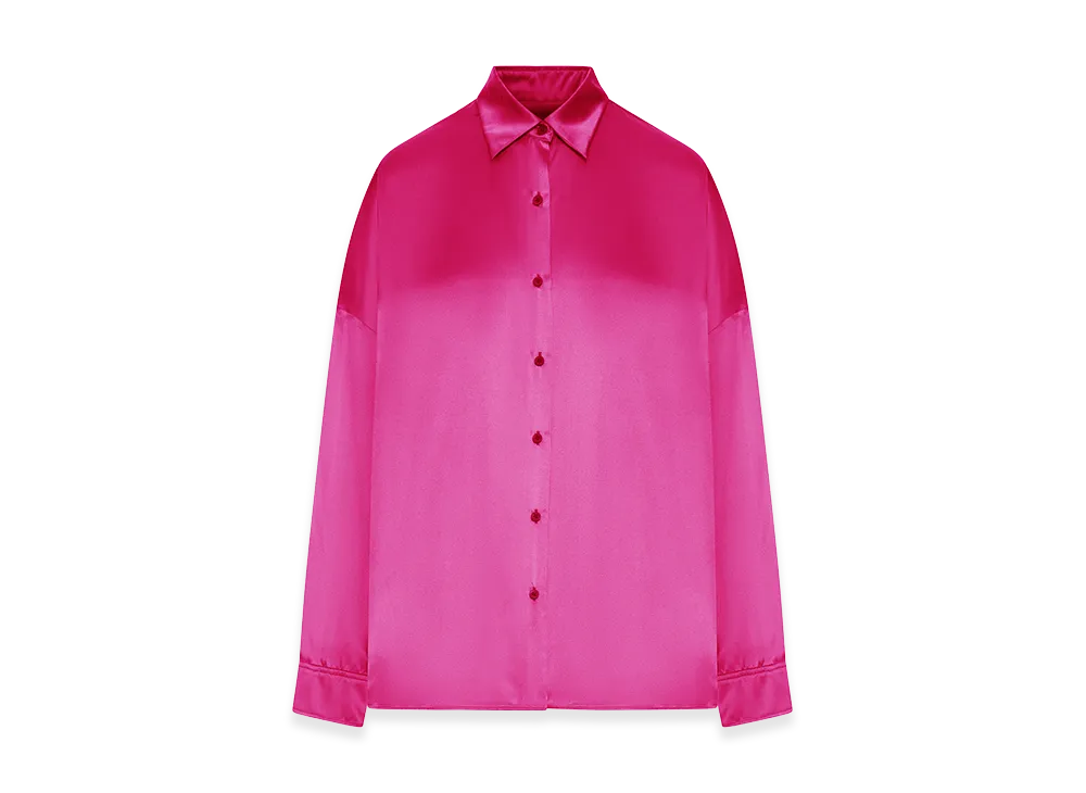 DRIES VAN NOTEN Women's Satin-Effect Silk Shirt "Fuchsia"