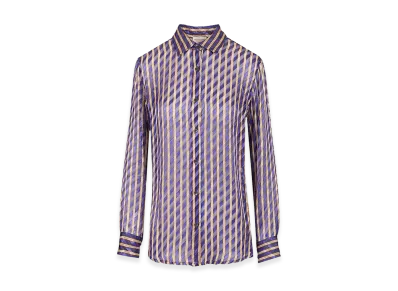 DRIES VAN NOTEN Women's Striped Devore Satin Shirt "Violet"
