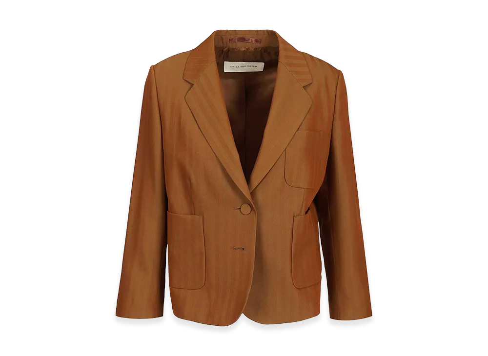 DRIES VAN NOTEN Women's Short Striped Wool Twill Blazer "Brown"