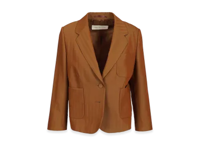 DRIES VAN NOTEN Women's Short Striped Wool Twill Blazer "Brown"