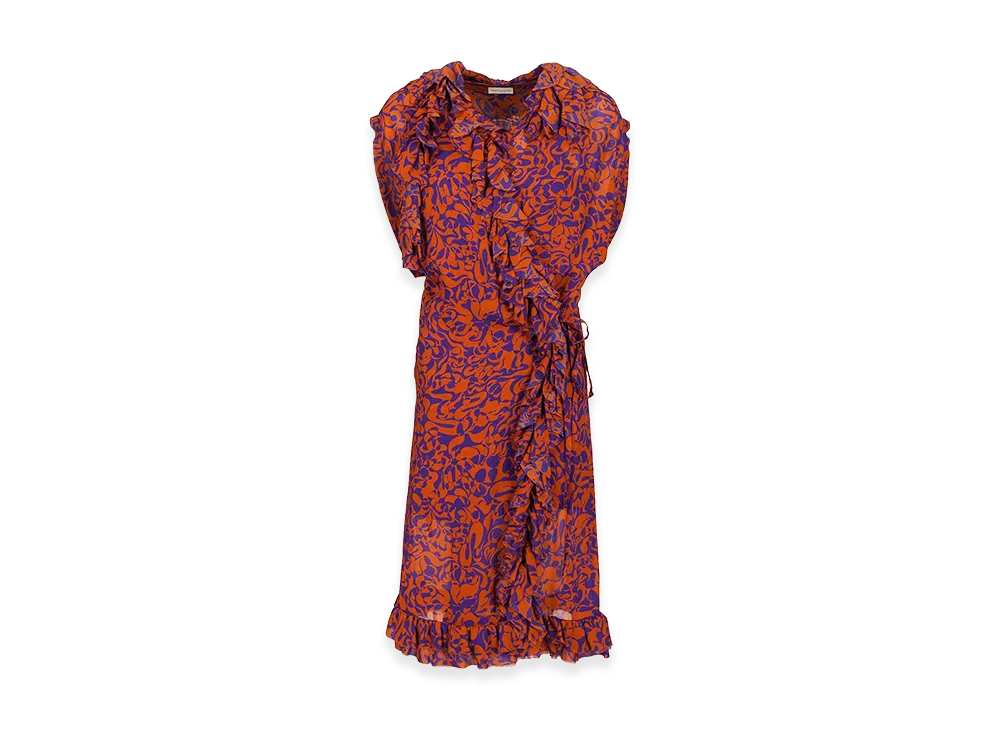 DRIES VAN NOTEN Women's Printed Dress with Ruffles "Orange"