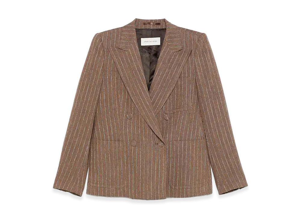 DRIES VAN NOTEN Women's Linen Double-Breasted Blazer "Brown"