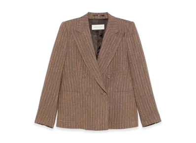 DRIES VAN NOTEN Women's Linen Double-Breasted Blazer "Brown"
