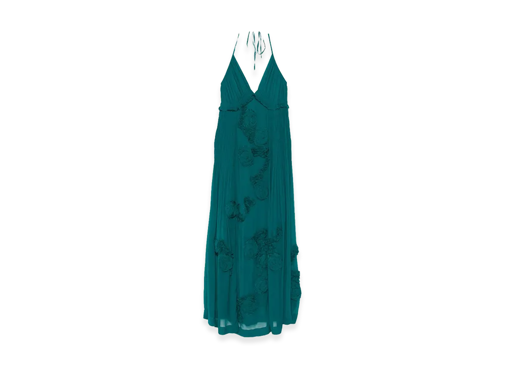 DRIES VAN NOTEN Women's Drina Viscose Long Dress With Floral Appliques "Green"
