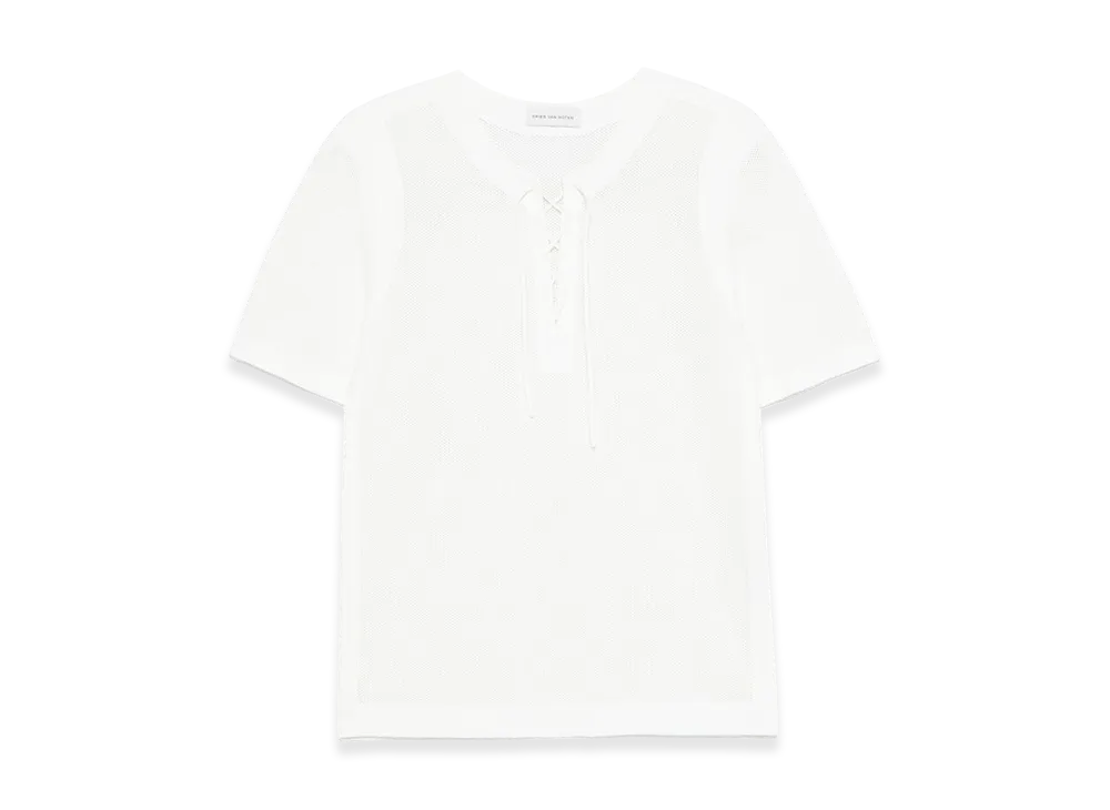 DRIES VAN NOTEN Cotton T-Shirt With Mesh Inserts "White"