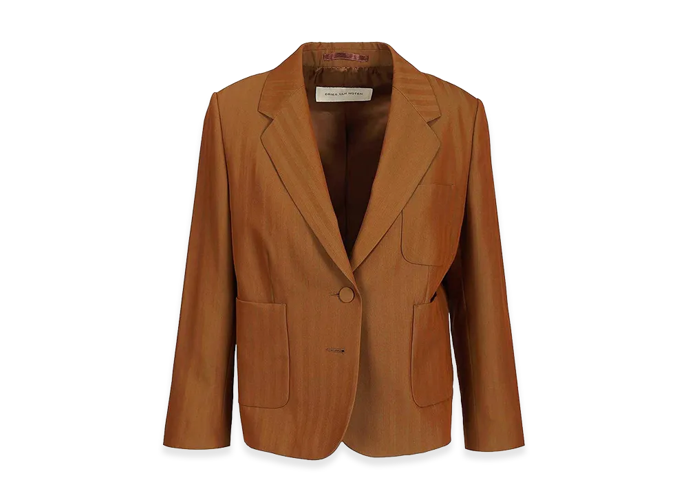 DRIES VAN NOTEN Women's Short Striped Wool Twill Blazer "Brown"