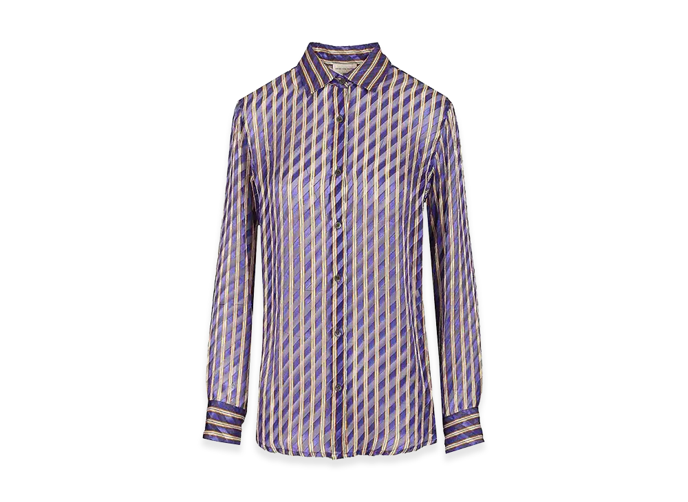 DRIES VAN NOTEN Women's Striped Dvor Satin Shirt "Purple"