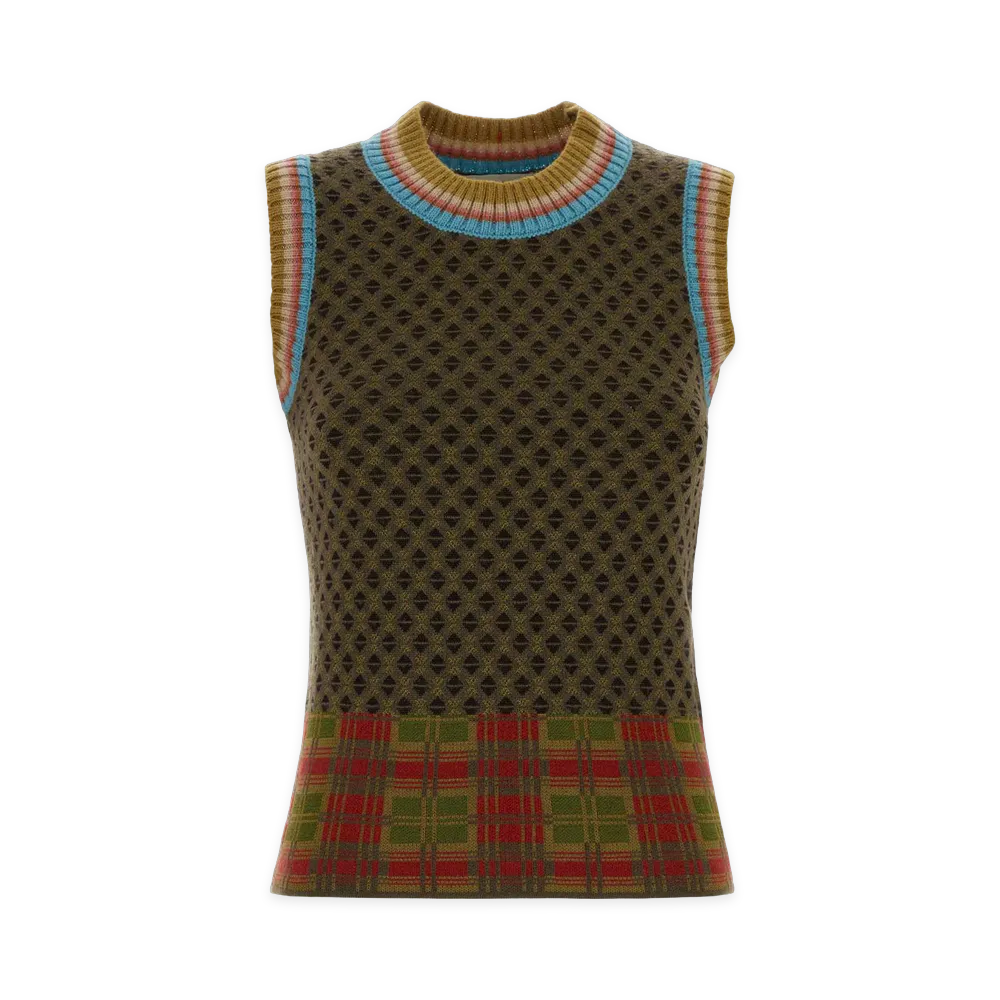 DRIES VAN NOTEN Women's Embroidered Wool Blend Temi Vest "Forest Green"