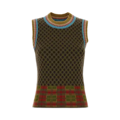 DRIES VAN NOTEN Women's Embroidered Wool Blend Temi Vest "Forest Green"
