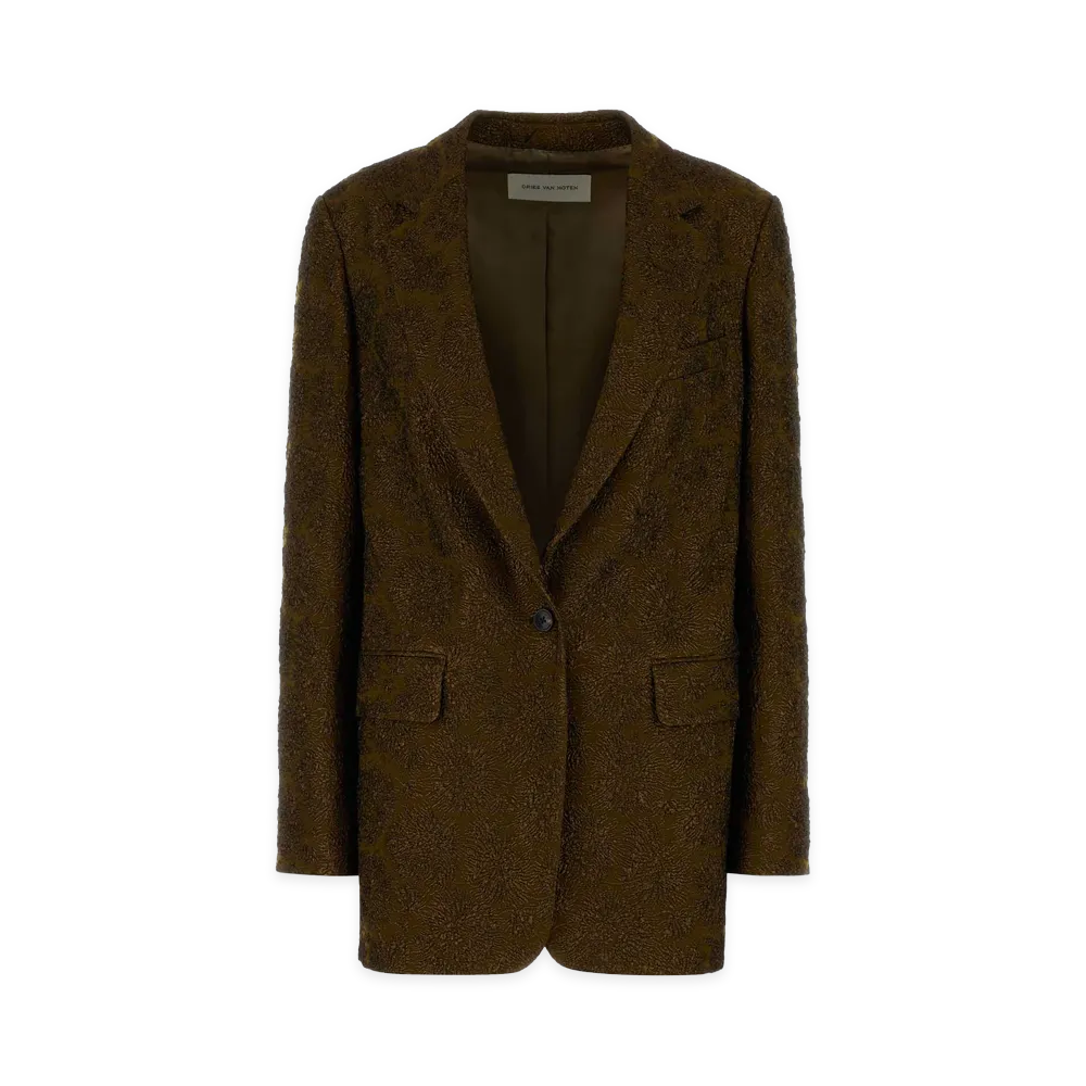 DRIES VAN NOTEN Women's Bronze Jacquard Blazer "Khaki Green"