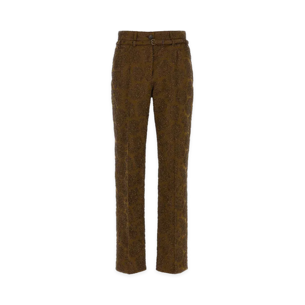 DRIES VAN NOTEN Women's Stretch Jacquard Persy Pant "Khaki Green"