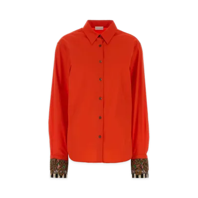 DRIES VAN NOTEN Women's Coral Stretch Poplin Chloris Shirt "Orange"