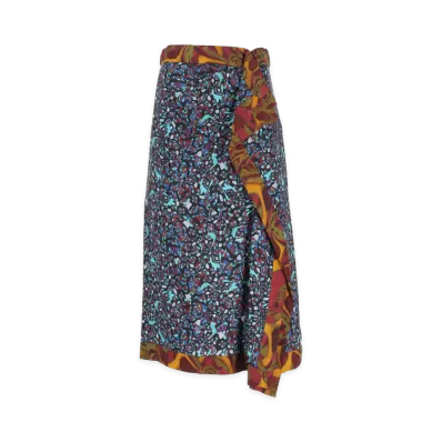 DRIES VAN NOTEN Women's Draped Midi Viscose Skirt "Multicolor"