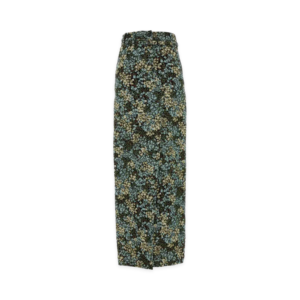 DRIES VAN NOTEN Women's Embroidered Canvas Skirt "Sky Blue"