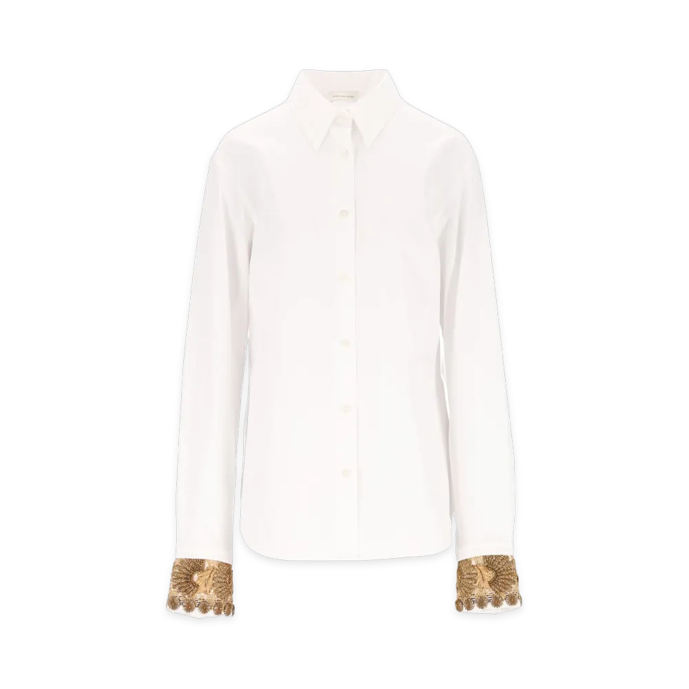DRIES VAN NOTEN Women's Embroidered Cotton Poplin Shirt "White"