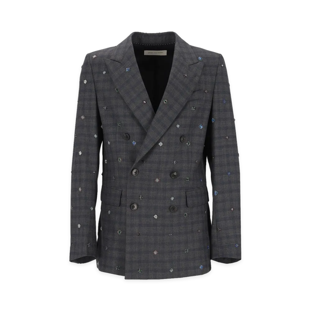 DRIES VAN NOTEN Embroidered Wool Blazer "Navy Blue"