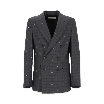 DRIES VAN NOTEN Embroidered Wool Blazer "Navy Blue"