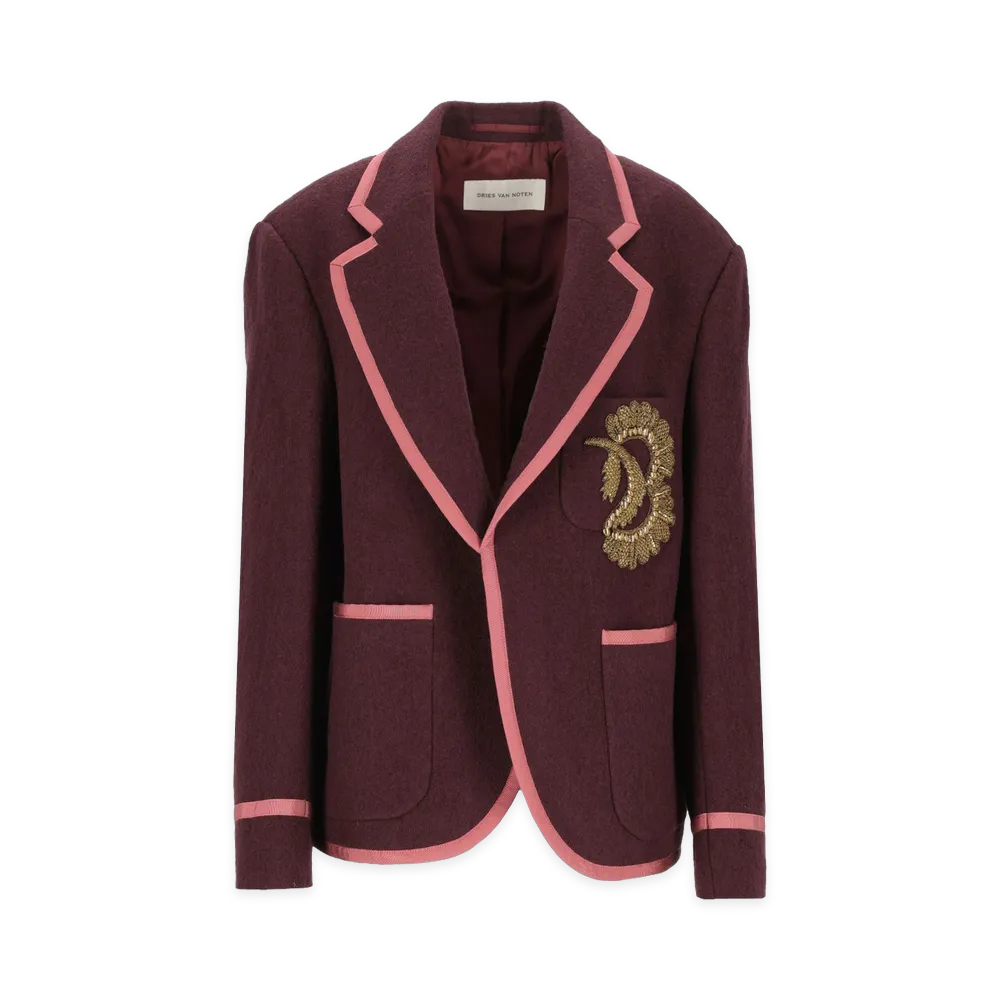 DRIES VAN NOTEN Women's Embroidered Wool Blazer "Bordeaux"