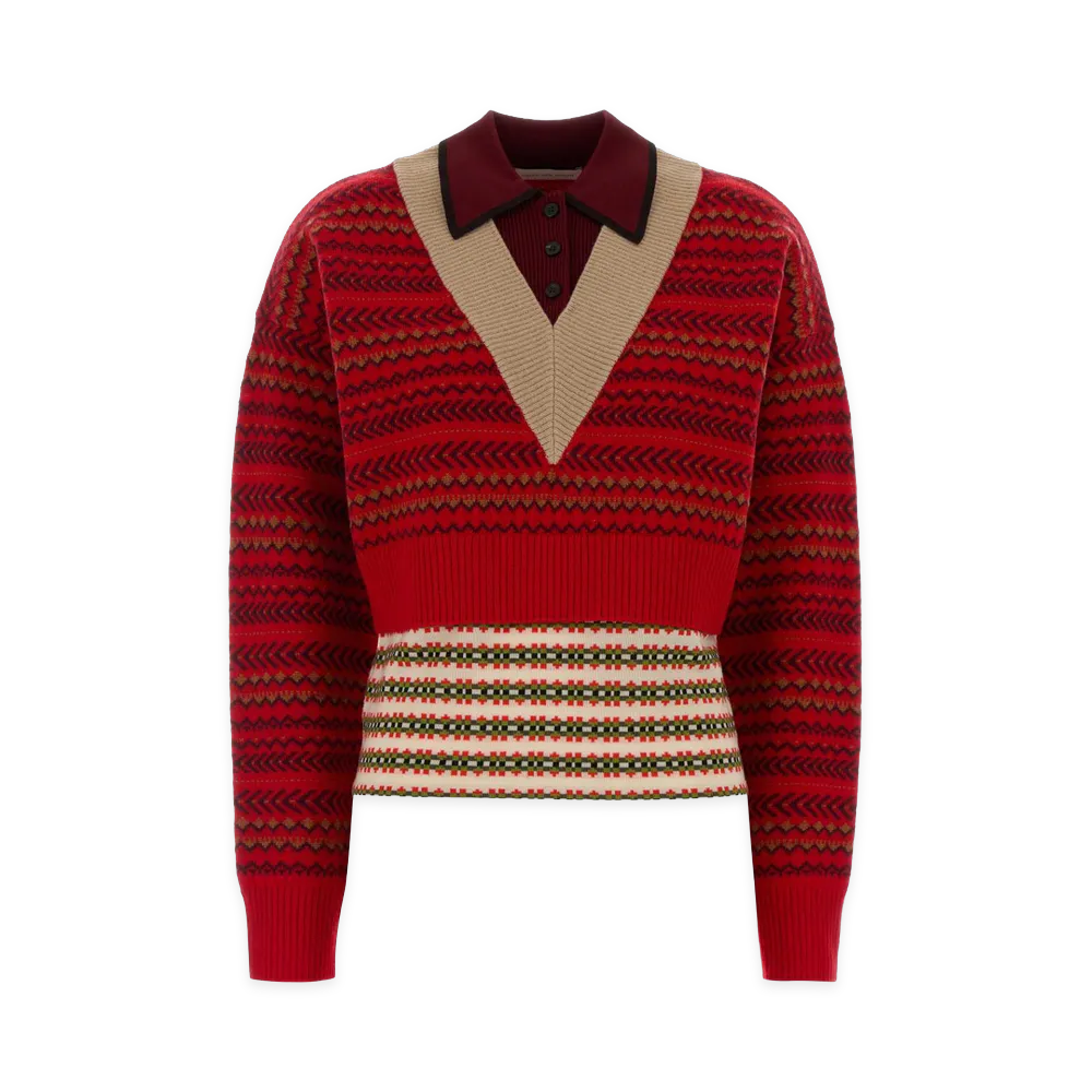 DRIES VAN NOTEN Women's Embroidered Wool Blend Toinette Sweater "Red"