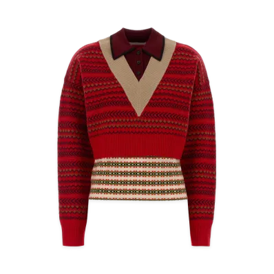 DRIES VAN NOTEN Women's Embroidered Wool Blend Toinette Sweater "Red"
