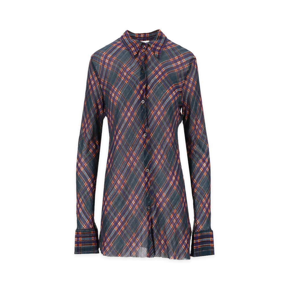 DRIES VAN NOTEN Women's Form-Fitting Lurex Shirt "Light Blue"