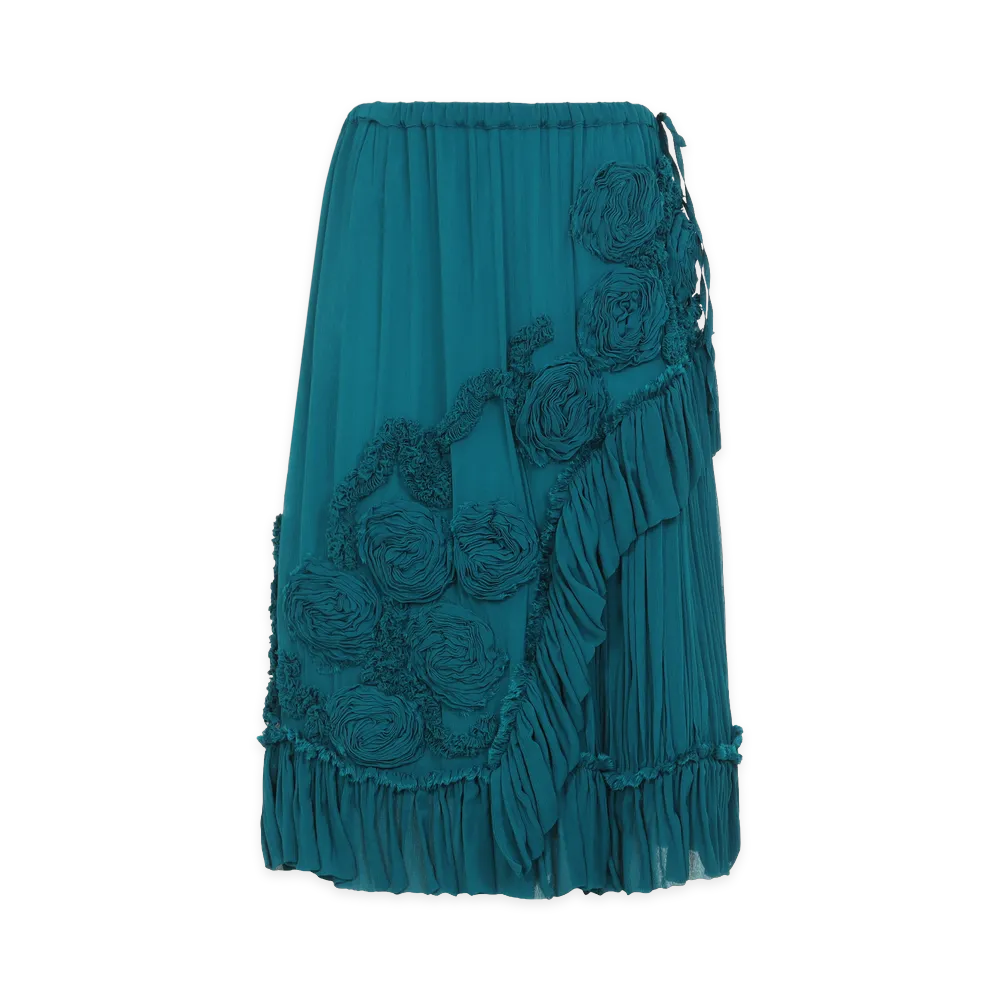 DRIES VAN NOTEN Women's Sammy Bis Viscose Midi Skirt "Blue Green"