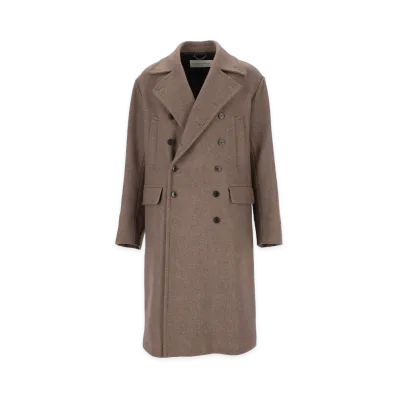 DRIES VAN NOTEN Oversized Double-Breasted Wool Coat "Brown"