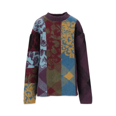 DRIES VAN NOTEN Patchwork Wool Sweater "Violet/Multicolor"