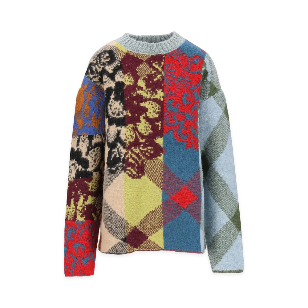 DRIES VAN NOTEN Patchwork Wool Sweater "Light Blue/Multicolor"