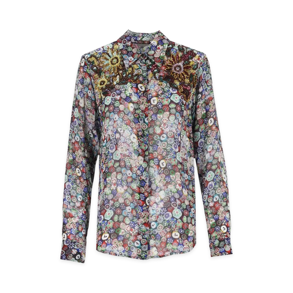 DRIES VAN NOTEN Women's Printed Georgette Blouse With Sequin Decorations "Multicolor"