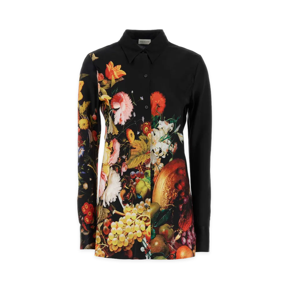 DRIES VAN NOTEN Women's Printed Satin Calima Shirt "Black"